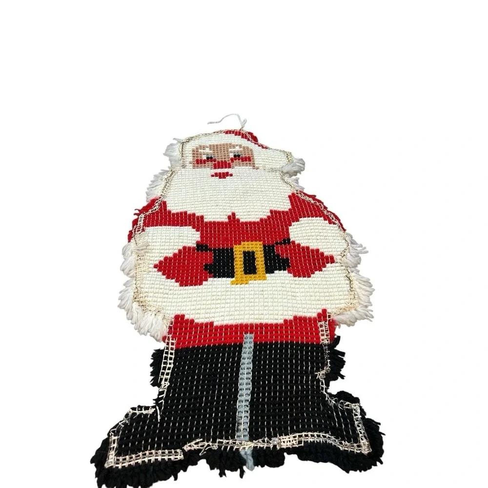 Vintage Santa latch hook hanging completed Christmas large 28x16